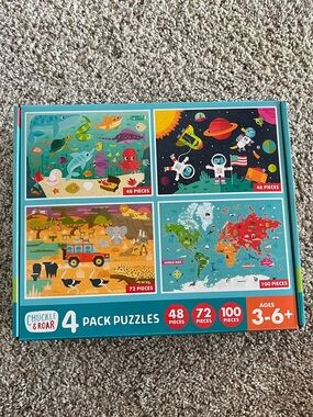 Kids 4-Pack Puzzle Set - Bright Blue Multicolor. Brand New